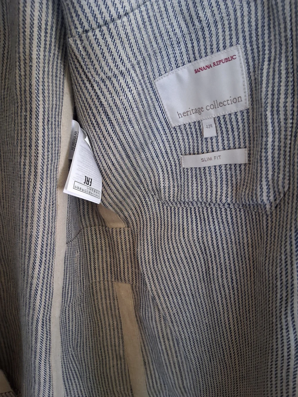Banana Republic Light Gray and White Striped Blazer